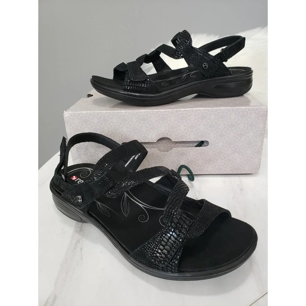 SIZE‎ 10 WIDE Miami Emerald BLACK Lizard Leather Comfort Sandals fisherman ankle